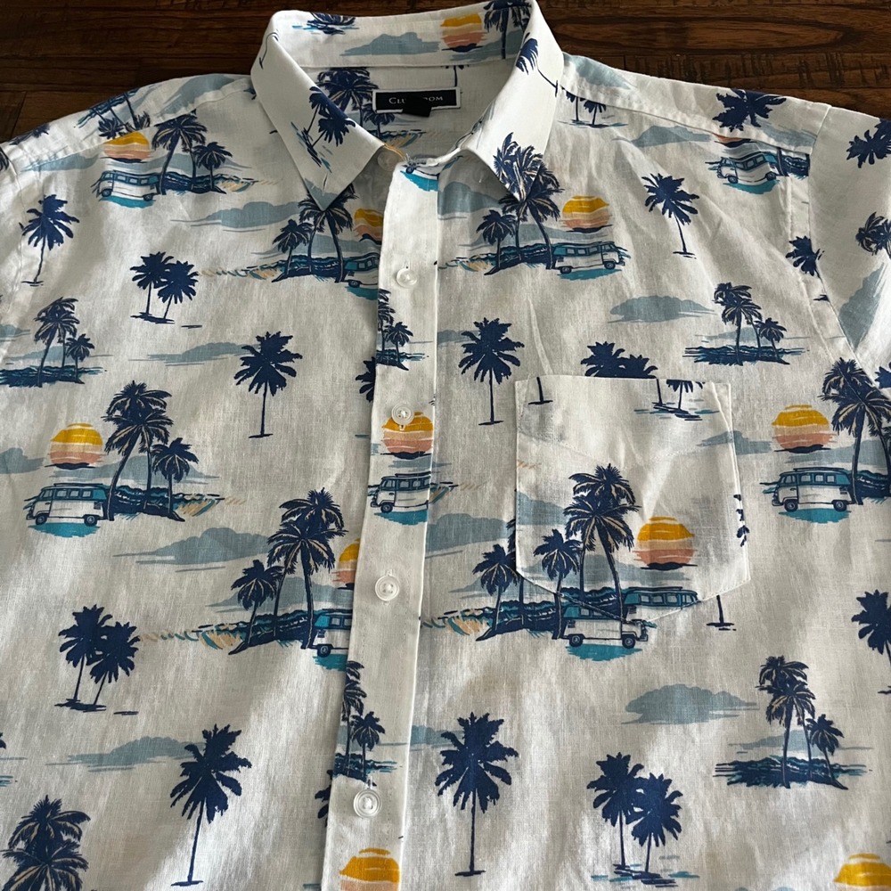 Club Room men's tropical camper van button-down shirt linen blend‎ Sz L